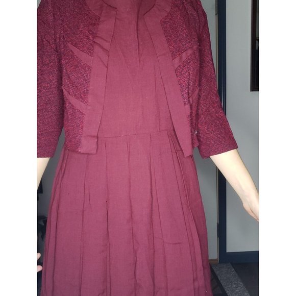 50s(?) Cranberry Colored Dress with Jacket‎ - Picture 6 of 6